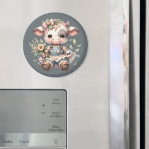 Imán Calf Kawaii de grano con traje floral vintage