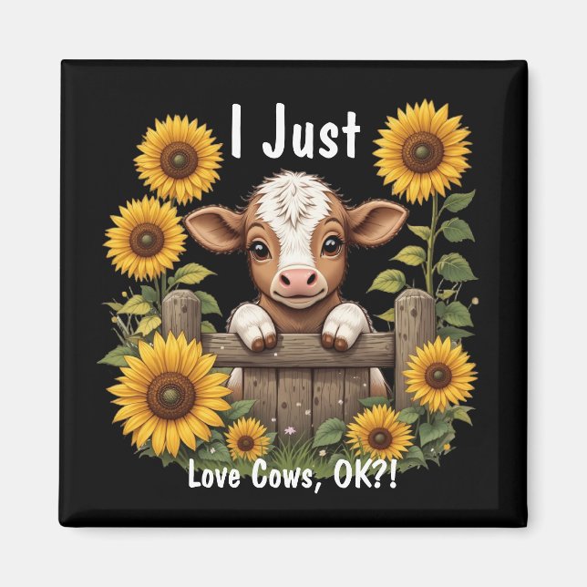 Imán Calf Peeando sobre la valla rodeada de girasoles (Frente)