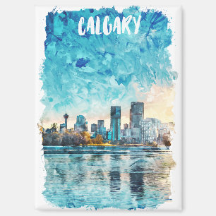 Imán Calgary Alberta Canada Watercolor City View