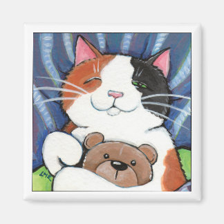 Imán Calico Cat y Teddy Bear | Gato Art Magnet