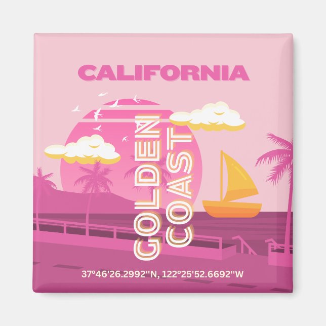 Imán California, Arte de Viaje, Elegante, Rosa (Frente)