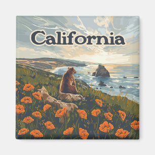 Imán California Bear Poppies Flowers Coast Retro