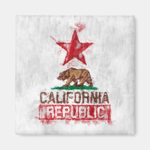 Imán California Flag Bear in Painterly Style