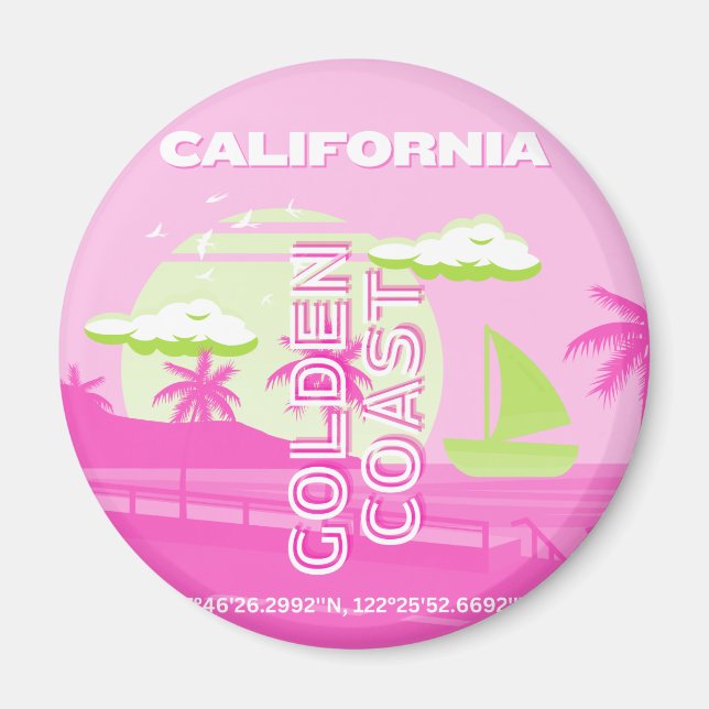 Imán California, Los Ángeles, Travel Art, Preppy, Pink (Frente)