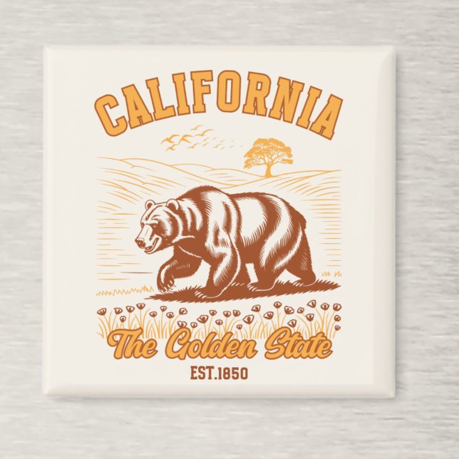 Imán California Nature Lover Gift – Retro Bear  (Subido por el creador)