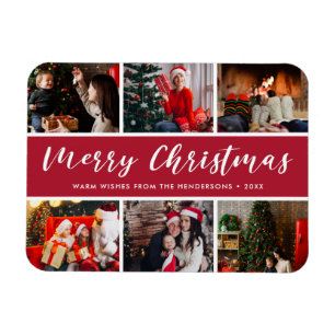 Imán Caligrafía del Collage de fotos navideño de Feliz