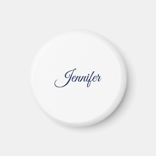 Imán Caligrafía Elegante Azul Blanco Plano Nombre Simpl