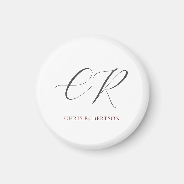 Imán Caligrafía Monograma Nombre Personalizado blanco n (Frente)