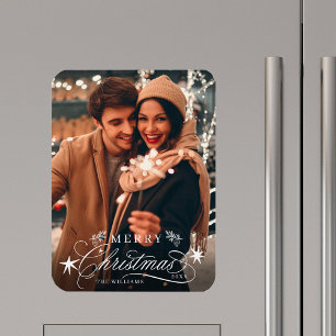 Imán Caligrafía romántica blanca Fotos navideñas