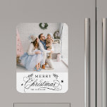 Imán Caligrafía romántica Fotos navideñas<br><div class="desc">Romántico y elegante imán de cocina de vacaciones. Para una personalización más avanzada de este diseño,  haga clic en el enlace Personalizar Más adelante para cambiar el tipo de letra,  tamaño,  color,  etc.</div>