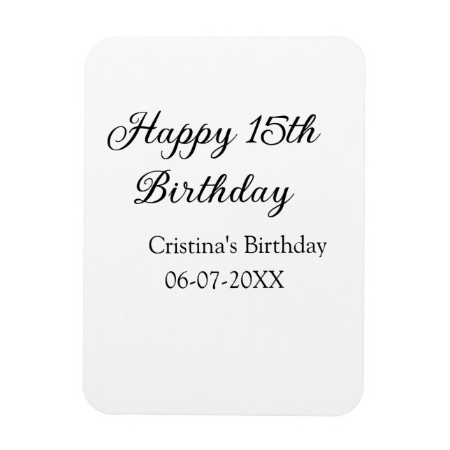 Imán caligrafía simple mínimo feliz 15 cumpleaños (Vertical)