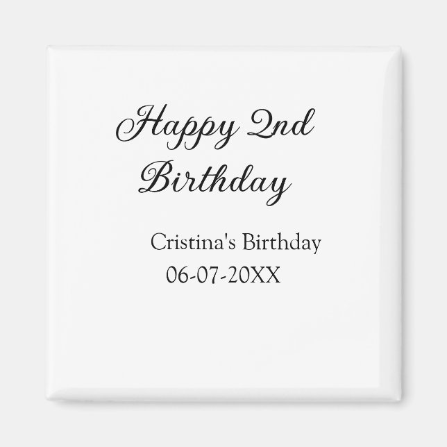 Imán caligrafía simple mínimo feliz segundo cumpleaños (Frente)