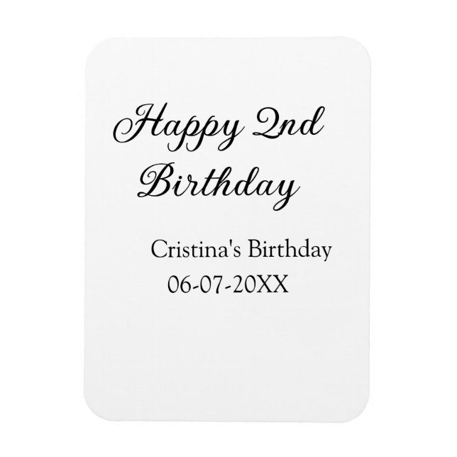 Imán caligrafía simple mínimo feliz segundo cumpleaños (Vertical)