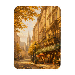 Imán Calle de otoño de librería y café acogedor callejó