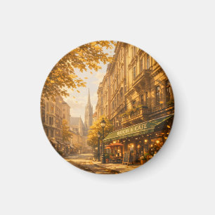Imán Calle de otoño de librería y café acogedor callejó