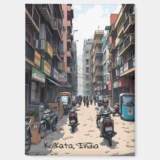 Imán Calle ocupada del centro de Kolkata, India (Anverso)