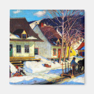 Imán Calle Quebec Village - Arte de Clarence Gagnon