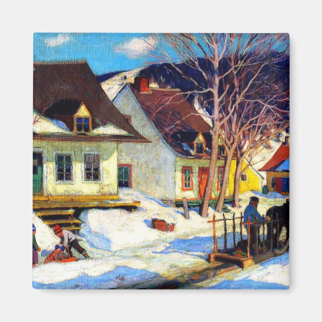Imán Calle Quebec Village - Arte de Clarence Gagnon (Frente)