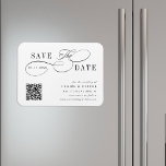 Imán Calligrafía romántica QR Código Guardar fecha<br><div class="desc">Este guión romántico ahorra el imán de anuncio de fecha es perfecto para un simple boda. El diseño minimalista en blanco y negro incluye elegantes y románticas letras caligráficas con un código QR. Para una personalización más avanzada de este diseño, haga clic en el BOTÓN HERRAMIENTA DE DISEÑO AZUL de...</div>