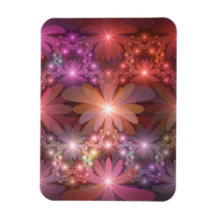 Imán Cama De Flores Colorido Brillante Arte Fractal Abs
