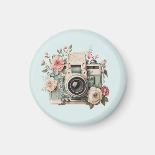 Imán Cámara con imagen retro pastel de flores