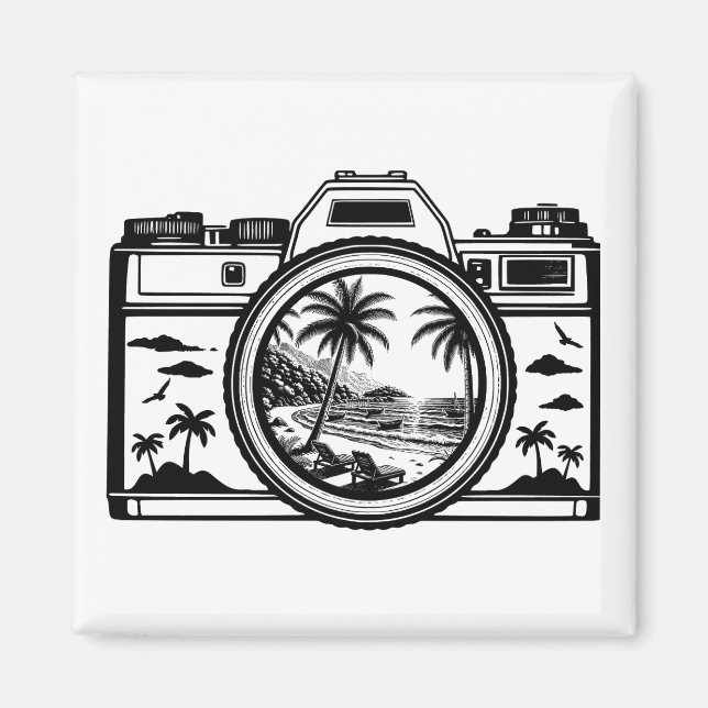Imán Cámara de fotografía de playa de viaje   (Frente)