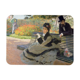 Imán Camille Monet en un banco Claude Monet