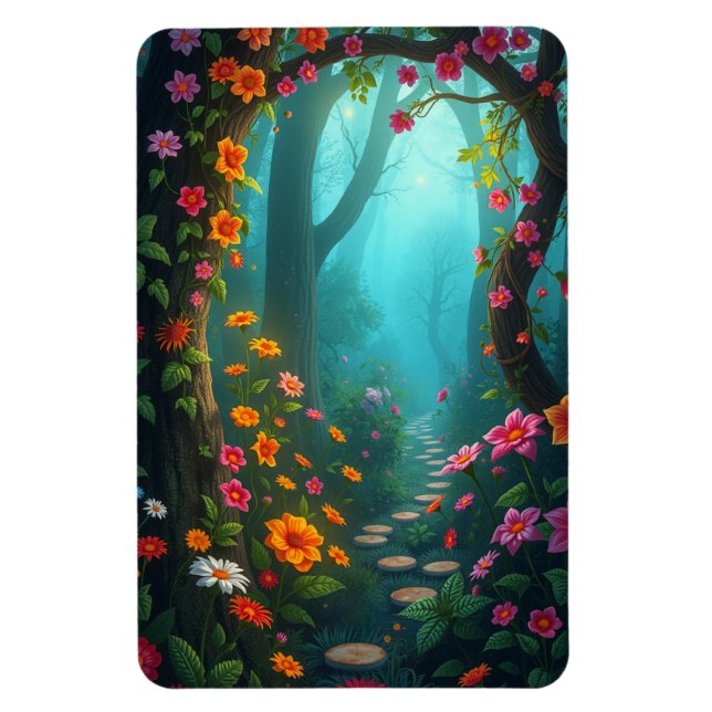 Imán Camino de los bosques mágicos con flores silvestre (Vertical)
