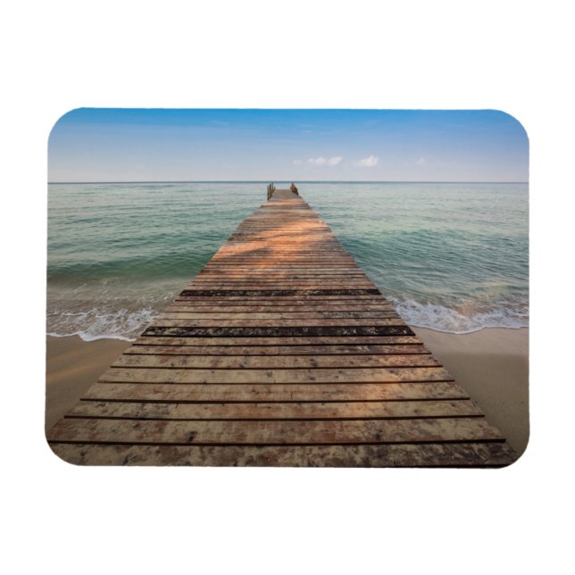 Imán Camino de madera y mar en verano (Horizontal)