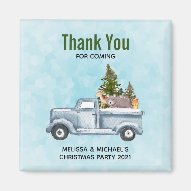 Imán Camión con pinos y Navidades de animales forestale (Frente)