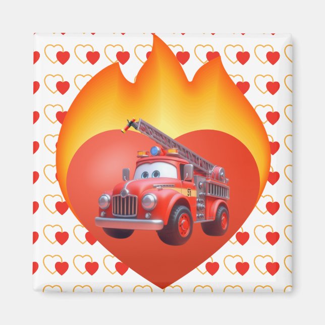 Imán Camión de bomberos lindo día de San Valentín (Frente)