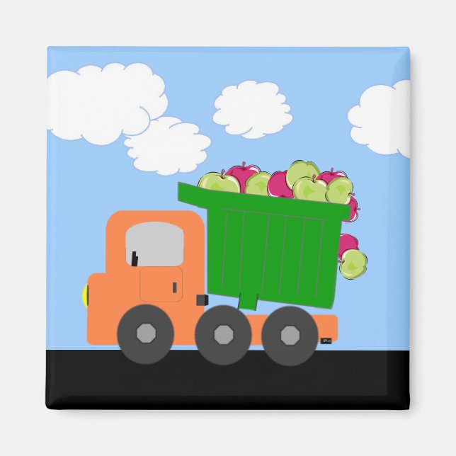Imán Camión de descarga de manzanas (naranja) (Frente)
