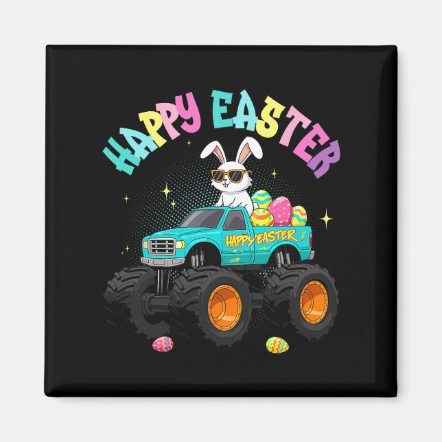 Imán Camión de Monstruo de Conejo Cuto Feliz Pascua Par (Frente)