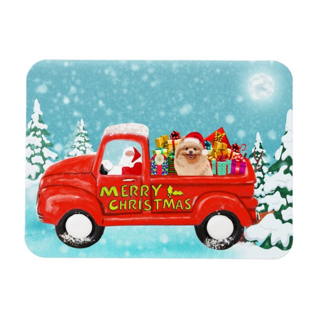 Imán Camión de reparto de Navidades de perro de Pomeran (Horizontal)