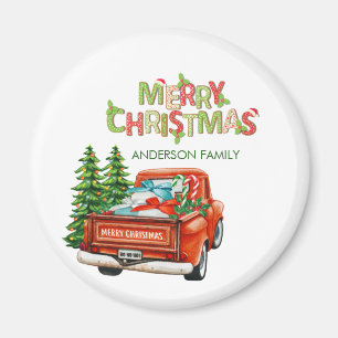 Imán Camión Rojo Árbol de pino Feliz Navidad