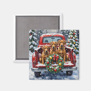 Imán Camión Rojo de Navidad Bouvier des Flandres Vacaci