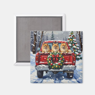 Imán Camión Rojo de Navidad Pomerania Regalo de Fiesta