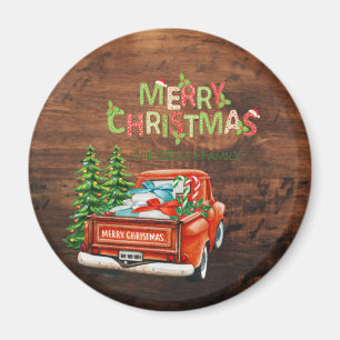 Imán Camión Rojo Pino Navidad Feliz Navidad Madera