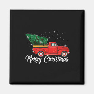 Imán Camión Rojo Recoge Navidad Árbol Vintage
