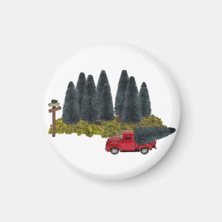 Imán Camión vintage con árbol de Navidad