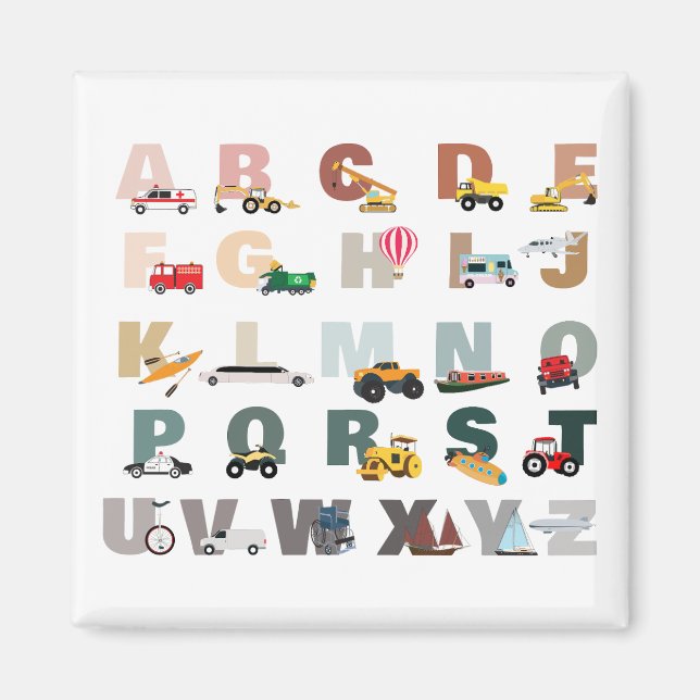 Imán Camiones ABC Cute Alphabet, Vehículos De Transport (Frente)
