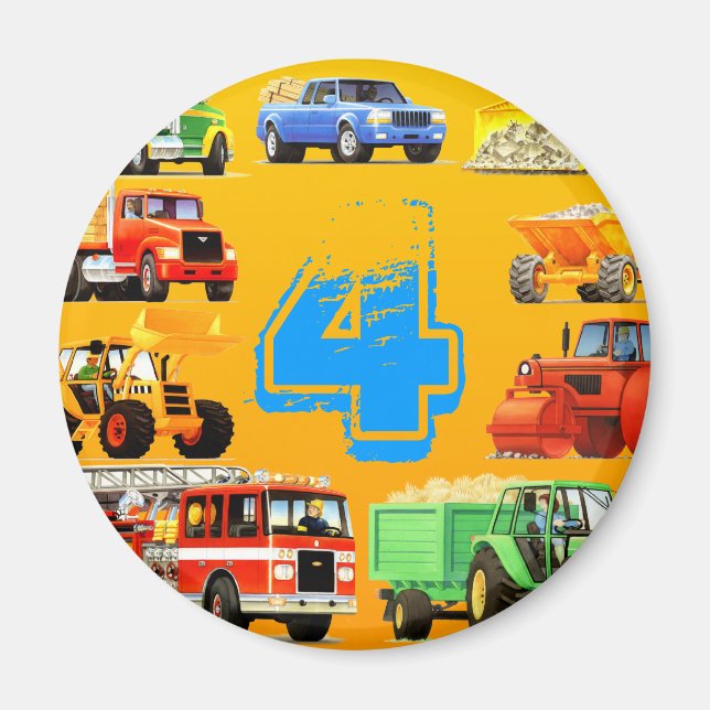 Imán Camiones grandes por cuarto cumpleaños (Frente)