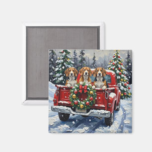Imán Camioneta Roja de Navidad Beagle Fiesta