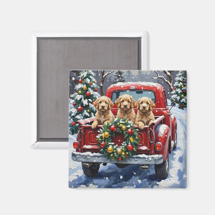 Imán Camioneta Roja de Navidad Cockapoo Fiesta