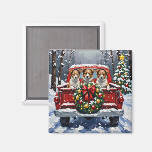 Imán Camioneta Roja de Navidad con Terrier Australiano