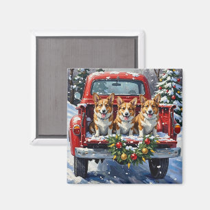 Imán Camioneta Roja de Navidad Corgi Fiesta