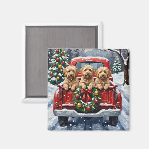 Imán Camioneta Roja de Navidad Havanese Fiesta