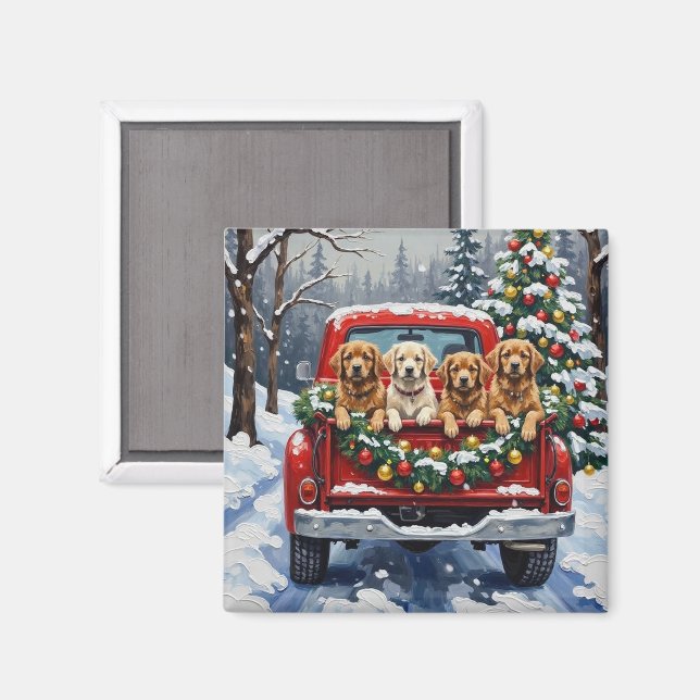 Imán Camioneta Roja de Navidad Lhasa Apso Fiesta (Anverso/Reverso)