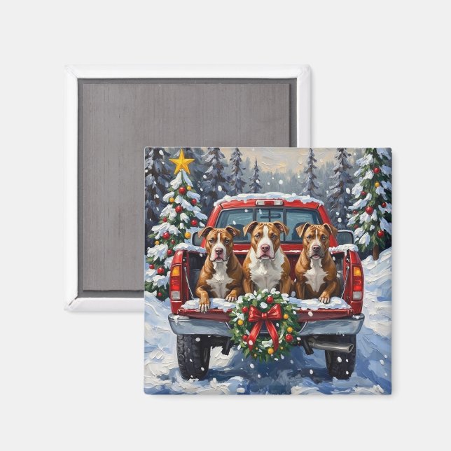 Imán Camioneta Roja de Navidad Pitbull Fiesta (Anverso/Reverso)