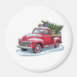 Imán Camioneta Roja y Árbol de Navidad